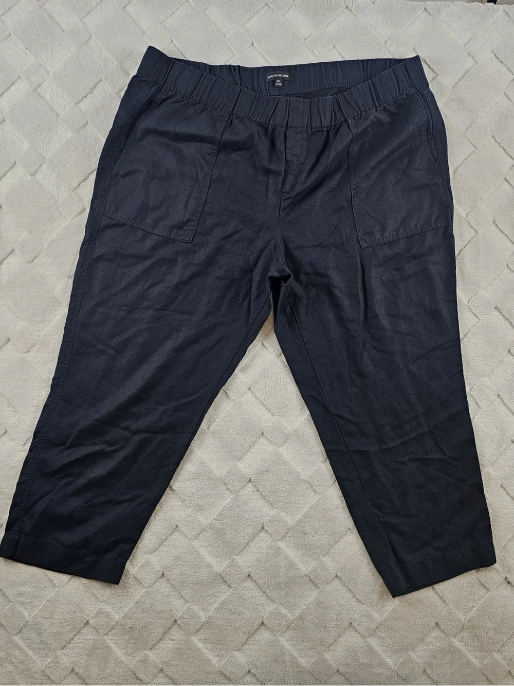 Banana Republic Black Cropped Pull-On Pants Womens 2XL Linen Blend